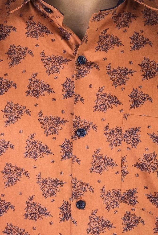 Printed Shirts for Men - Men Orange Giza Print Shirt