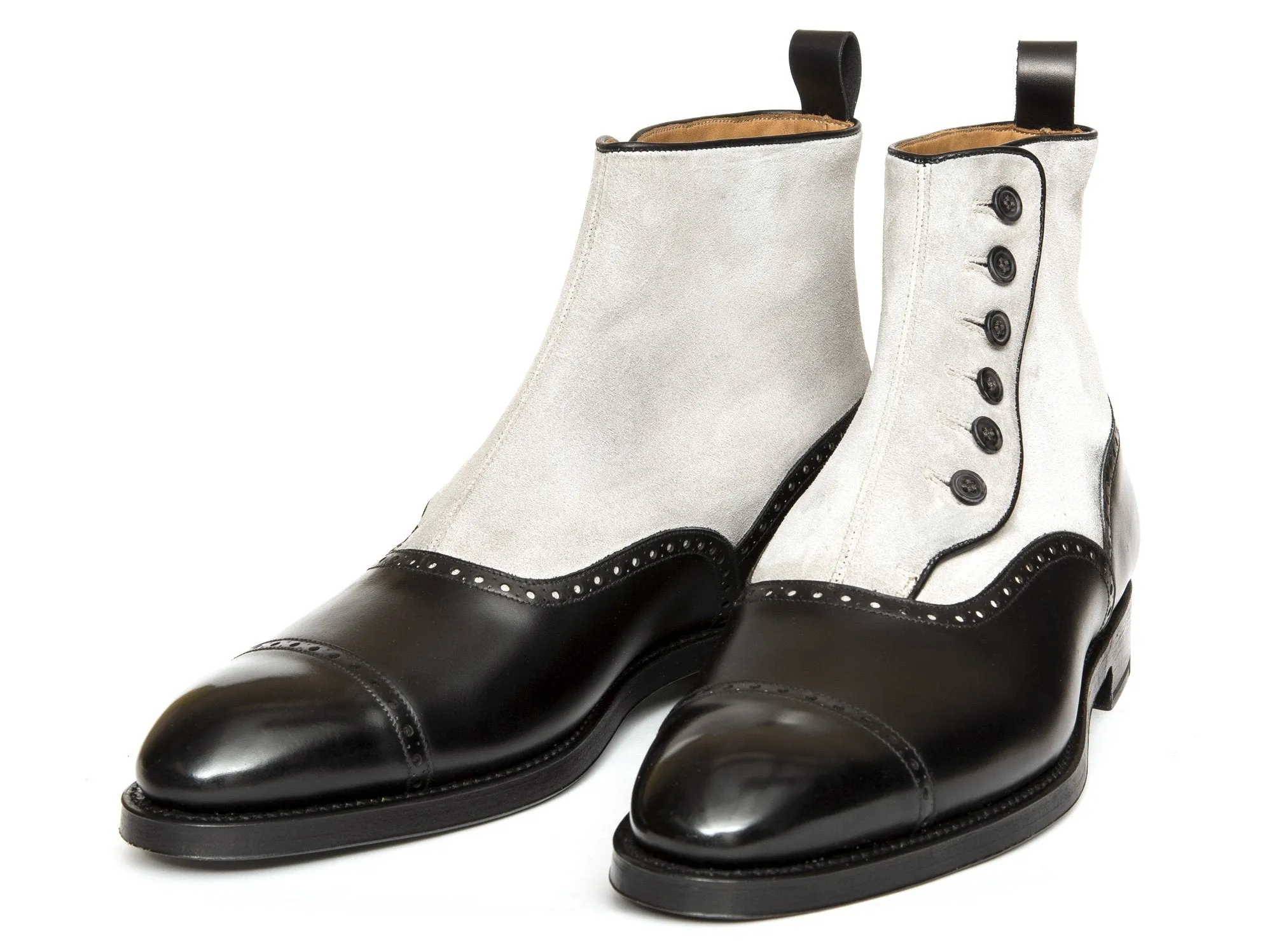 Puyallup - MTO - Black Calf / Pearl Grey Suede - NGT Last - Double Leather Sole - Grey Buttons