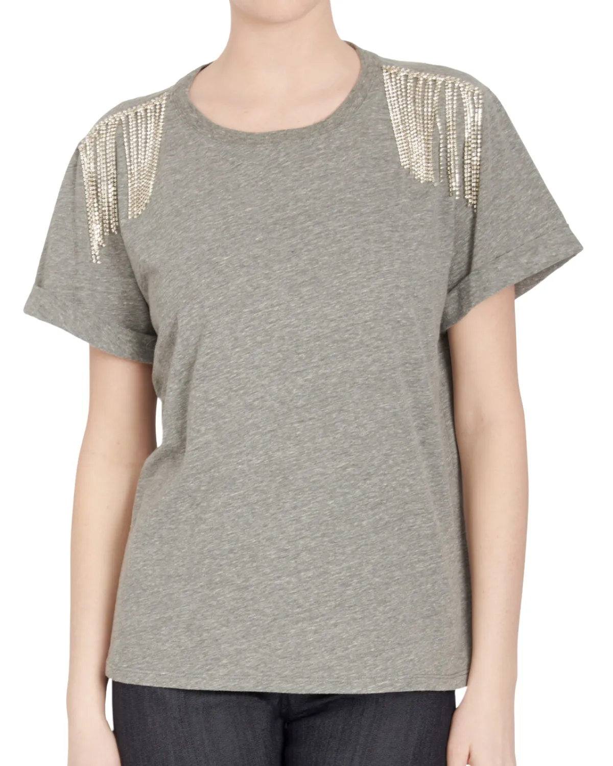 Rhinestone Fringe Bree Tee (Heather Grey)