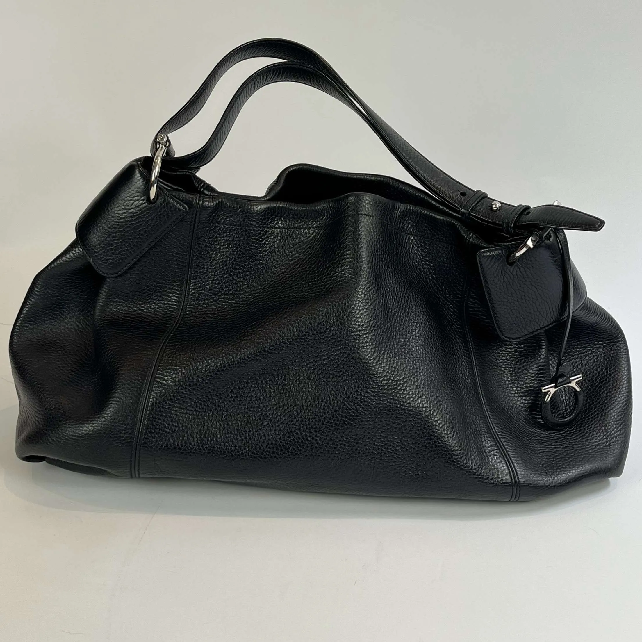 Salvatore Ferragamo Black Pebbled Leather Large Shoulderbag