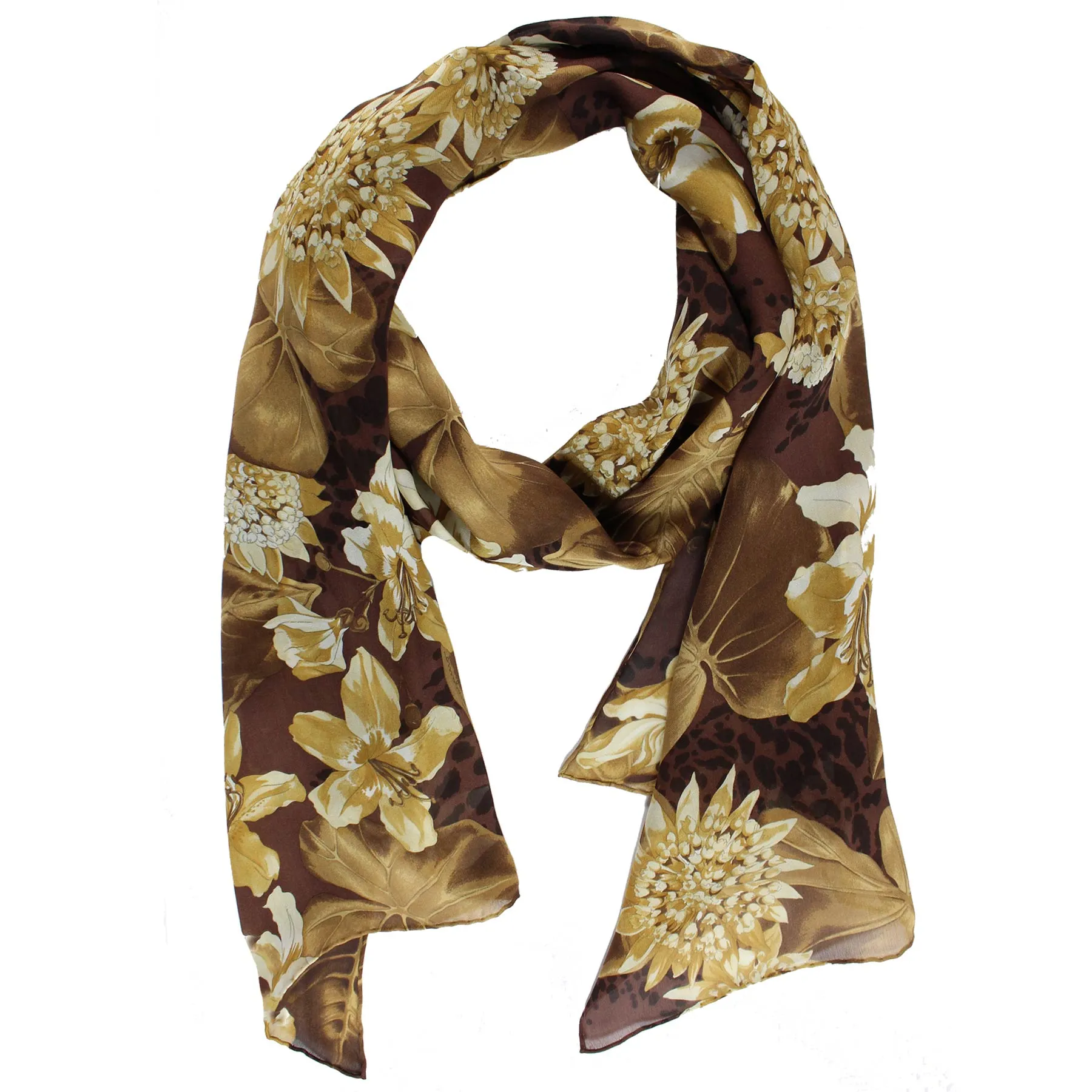 Salvatore Ferragamo Scarf Brown Floral - Silk Designer Shawl FINAL SALE