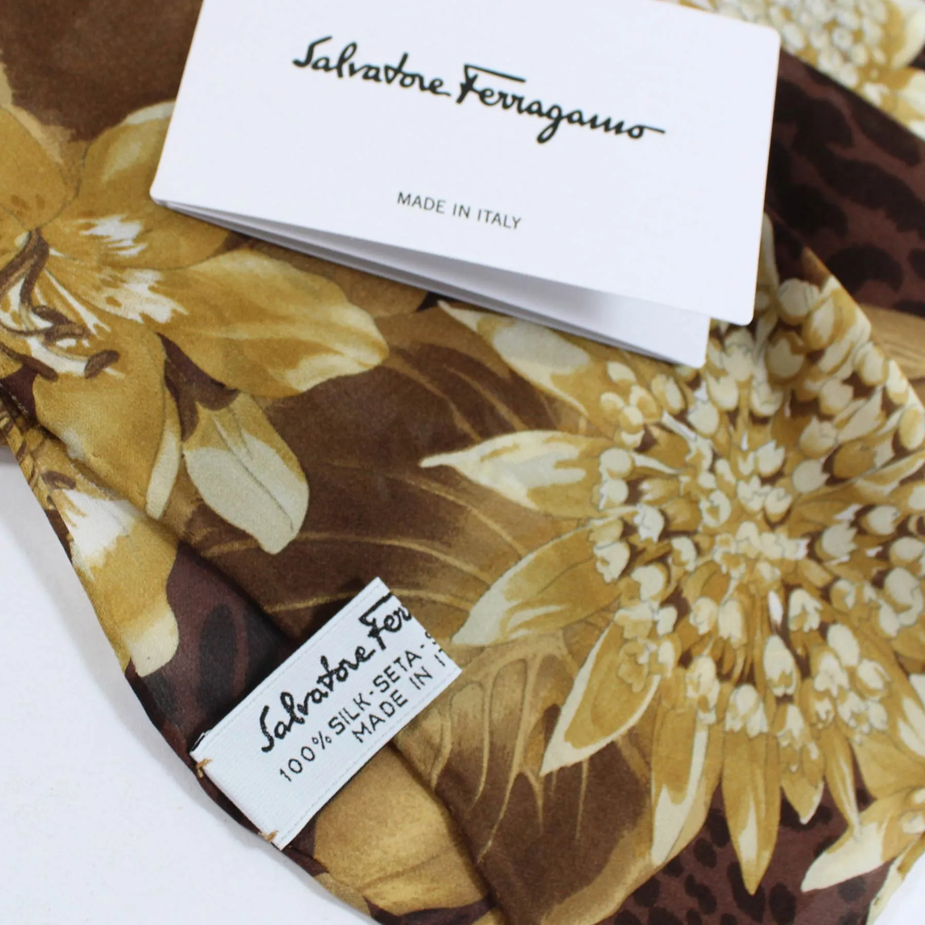 Salvatore Ferragamo Scarf Brown Floral - Silk Designer Shawl FINAL SALE