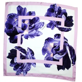 Salvatore Ferragamo Scarf Pink Purple Tulipani - Large Square Twill Silk Foulard SALE