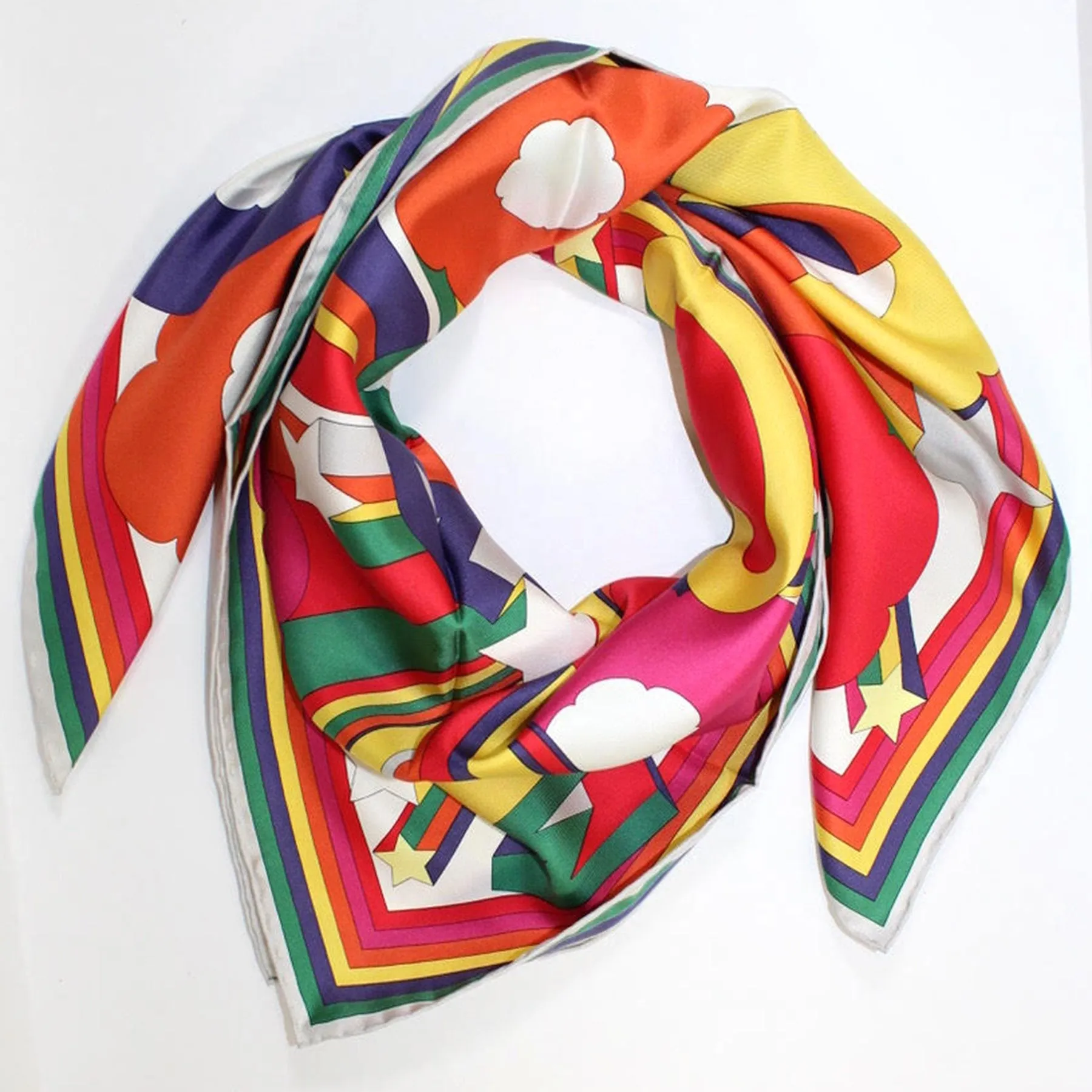 Salvatore Ferragamo Silk Scarf Rainbow Design - 36 Inch Square Foulard SALE