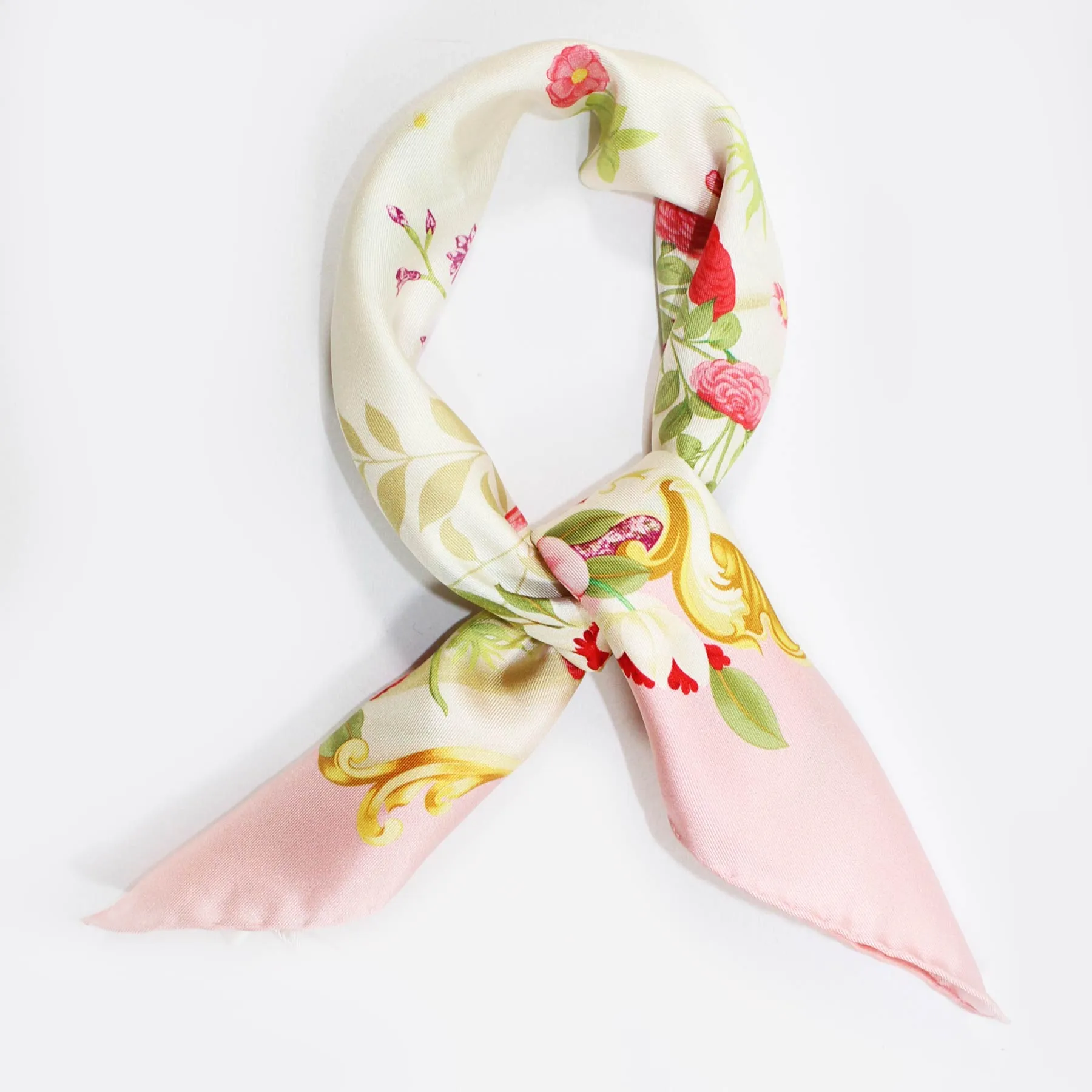 Salvatore Ferragamo Elegant Small Silk Scarf in Pink with Botanical Print - Limited Time Sale!