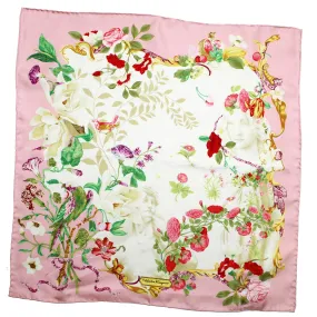 Salvatore Ferragamo Elegant Small Silk Scarf in Pink with Botanical Print - Limited Time Sale!