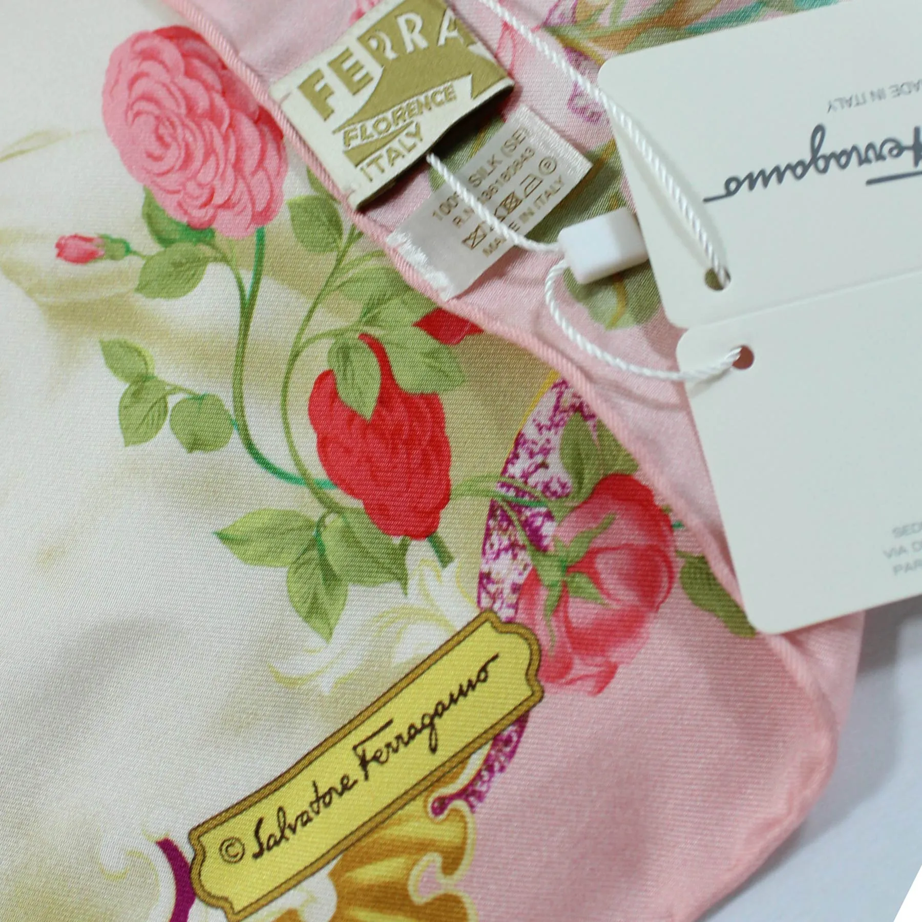 Salvatore Ferragamo Elegant Small Silk Scarf in Pink with Botanical Print - Limited Time Sale!