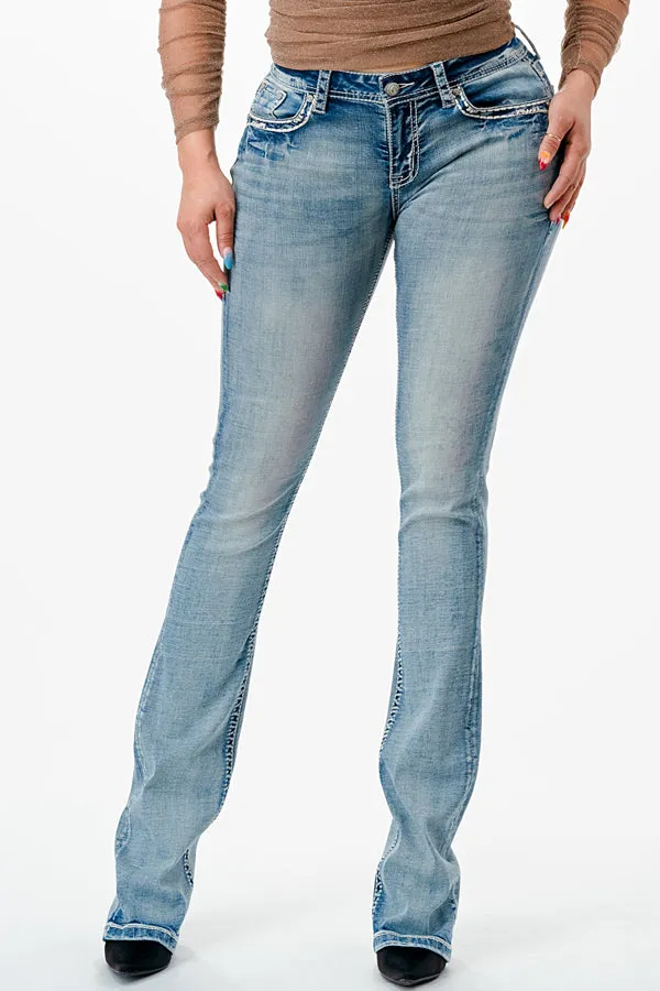 Steer Head Embellished Mid Rise Bootcut Jeans