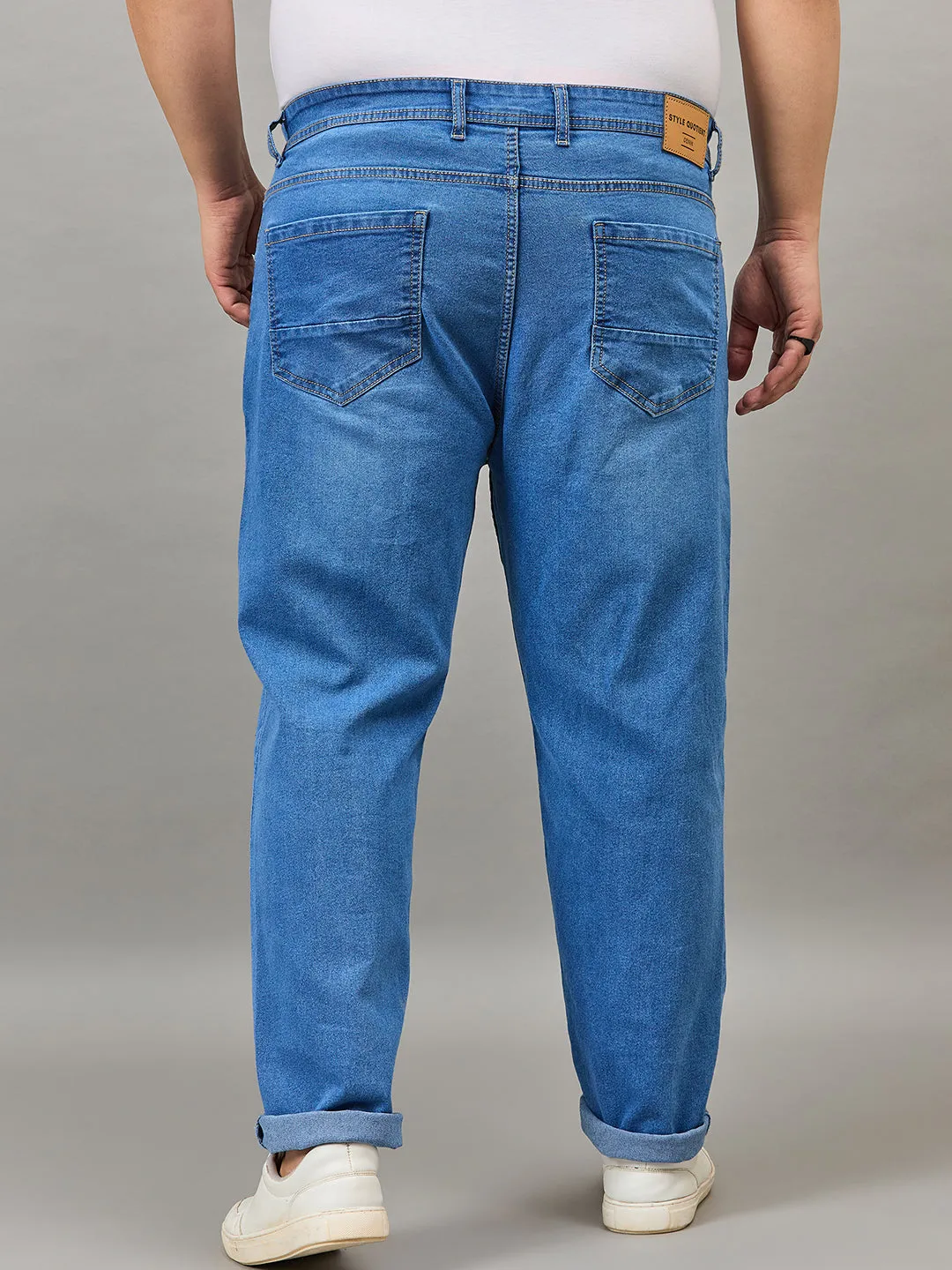 Style Quotient Men Plus Size Mid Blue Tapered Fit Mid Rise Stretchable Jeans