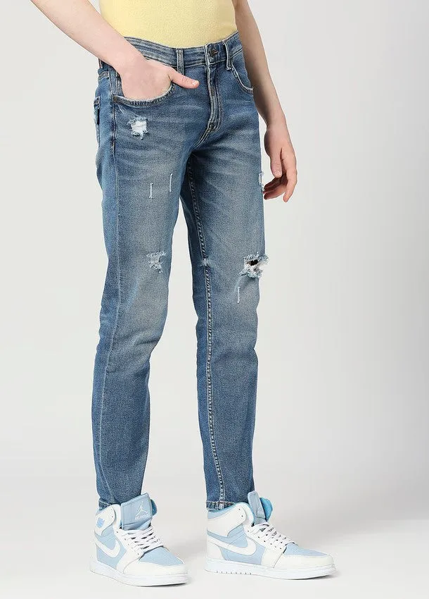 Vintage Mid Blue Cruz Skinny Fit Ripped Jeans