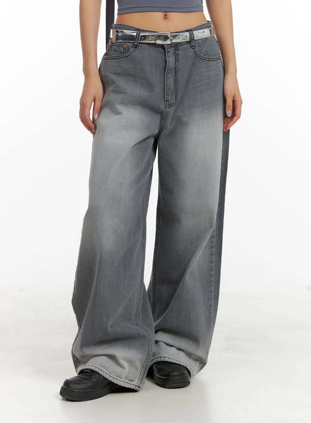 Washed Cotton Baggy Jeans CA416