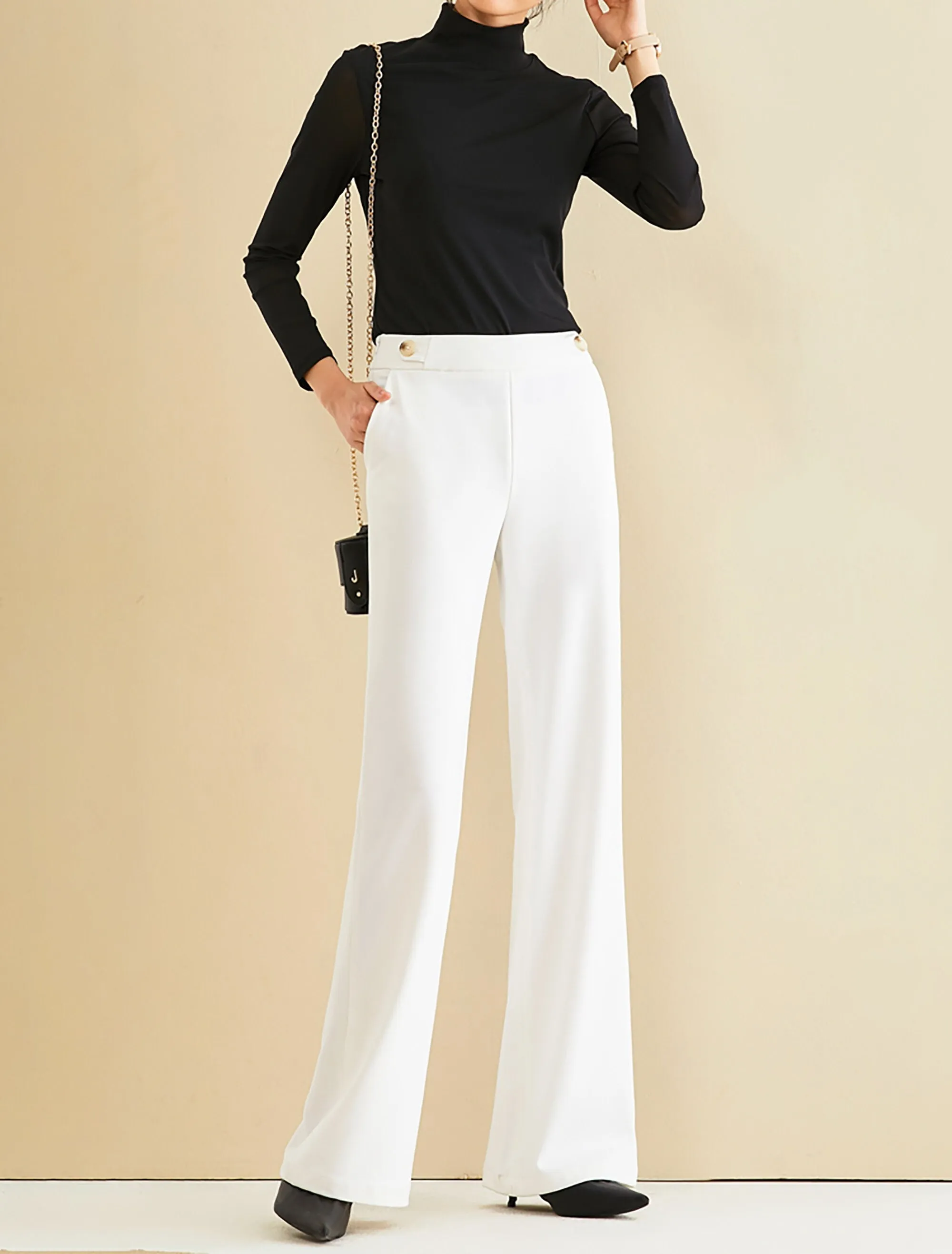 Women's White wide-leg pants,drape Pants,loose high-waist pants,Lady thin straight-leg pants,Fall Winter Long trousers,mopping suit pants